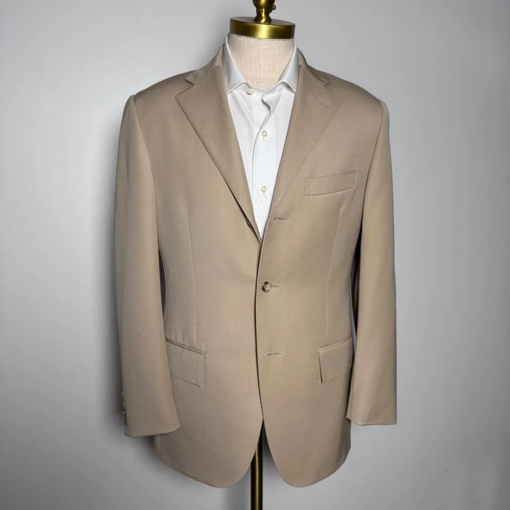 Polo Ralph Lauren Blazer Mens 38R Tan Solid Virgin Wool Italy 3-Button